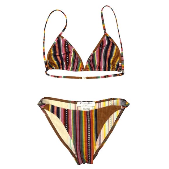 Christian Dior Vintage 2002 Multicolor Triangle Bikini #36 Swimwear [105186]